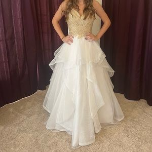 Gold and white prom dress